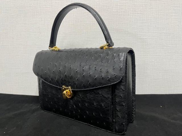 GENUINE OSTRICH SKIN オーストリッチ ハンドバック ショルダーバッグ 2way ブラック U682_画像3