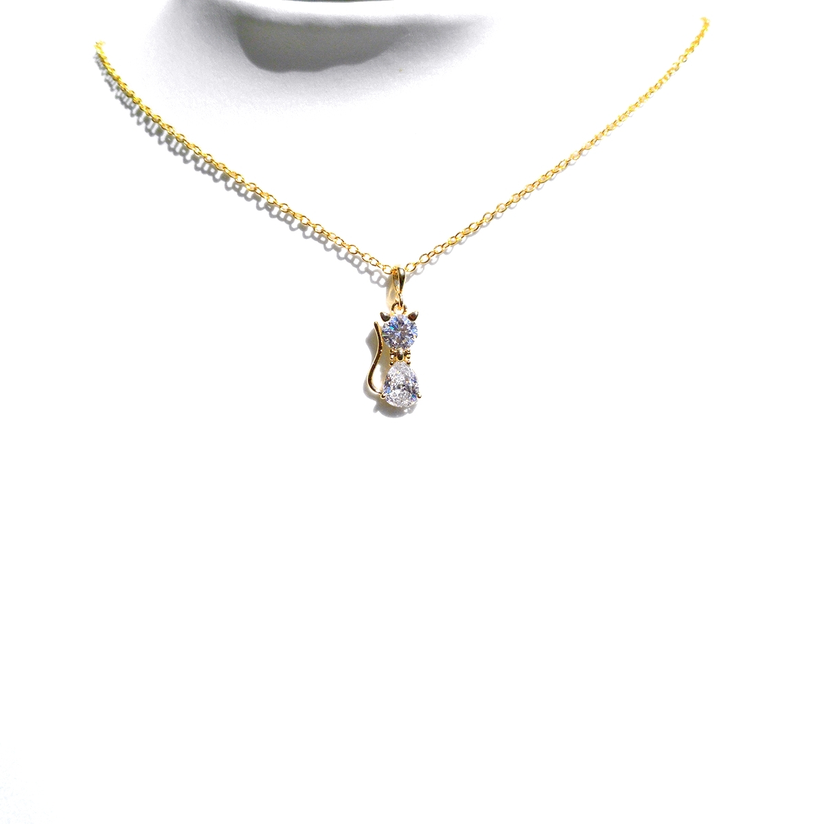 CZ gold cat necklace 