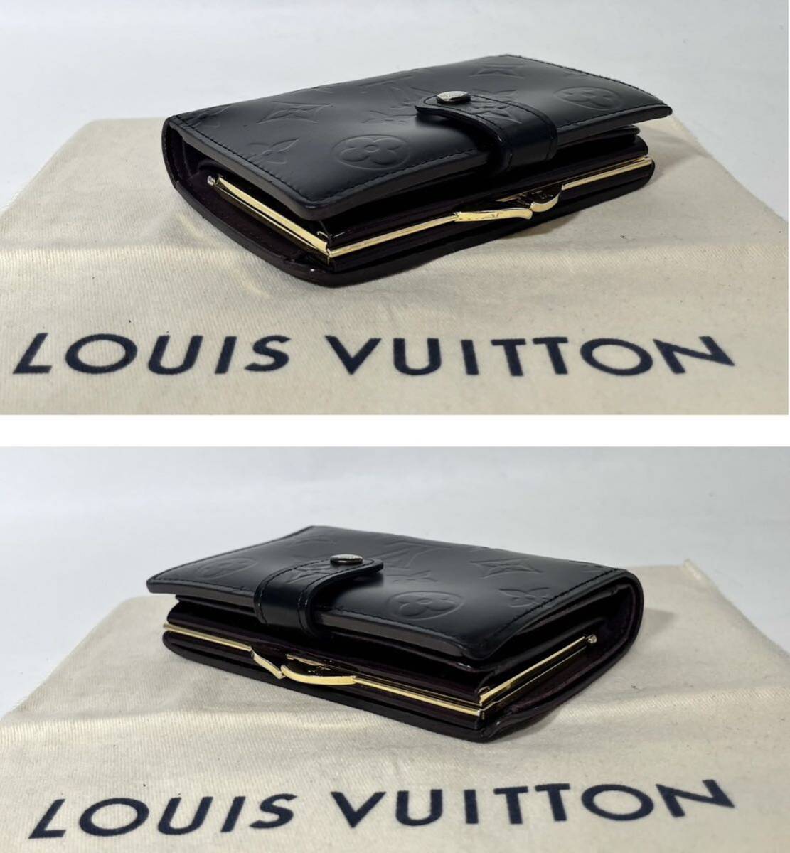 【美品】LOUIS VUITTON モノグラム ポルトフォイユヴィエノワ がま口 二つ折り財布 マットブラック アマラント 4007ヴェルニ の画像4