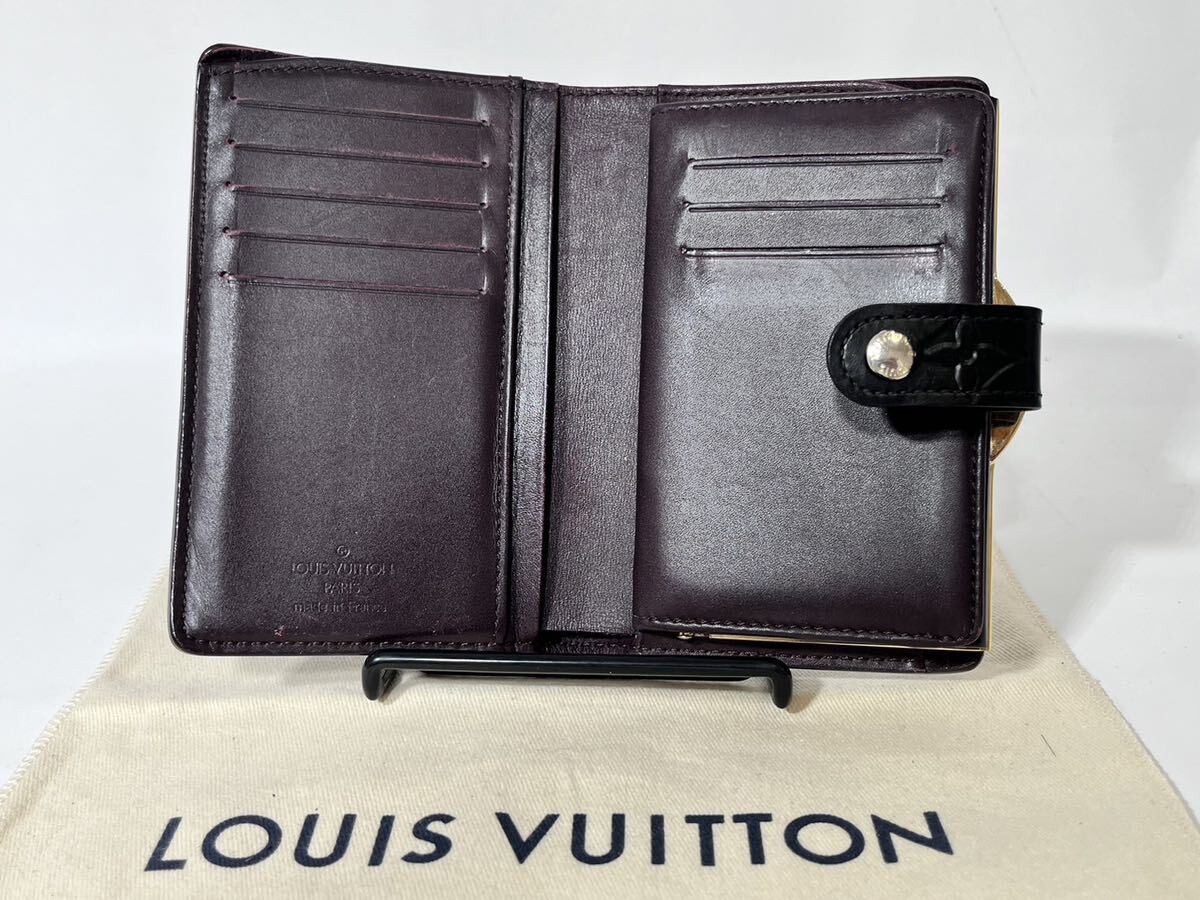 【美品】LOUIS VUITTON モノグラム ポルトフォイユヴィエノワ がま口 二つ折り財布 マットブラック アマラント 4007ヴェルニ の画像5