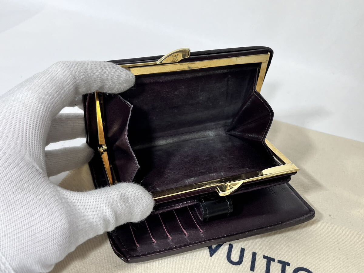 【美品】LOUIS VUITTON モノグラム ポルトフォイユヴィエノワ がま口 二つ折り財布 マットブラック アマラント 4007ヴェルニ の画像6