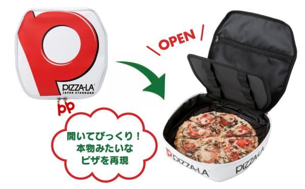 1 190 ピザーラ ピザ箱みたいな大容量ポーチ イタリアンバジル M size 送料350円_画像2