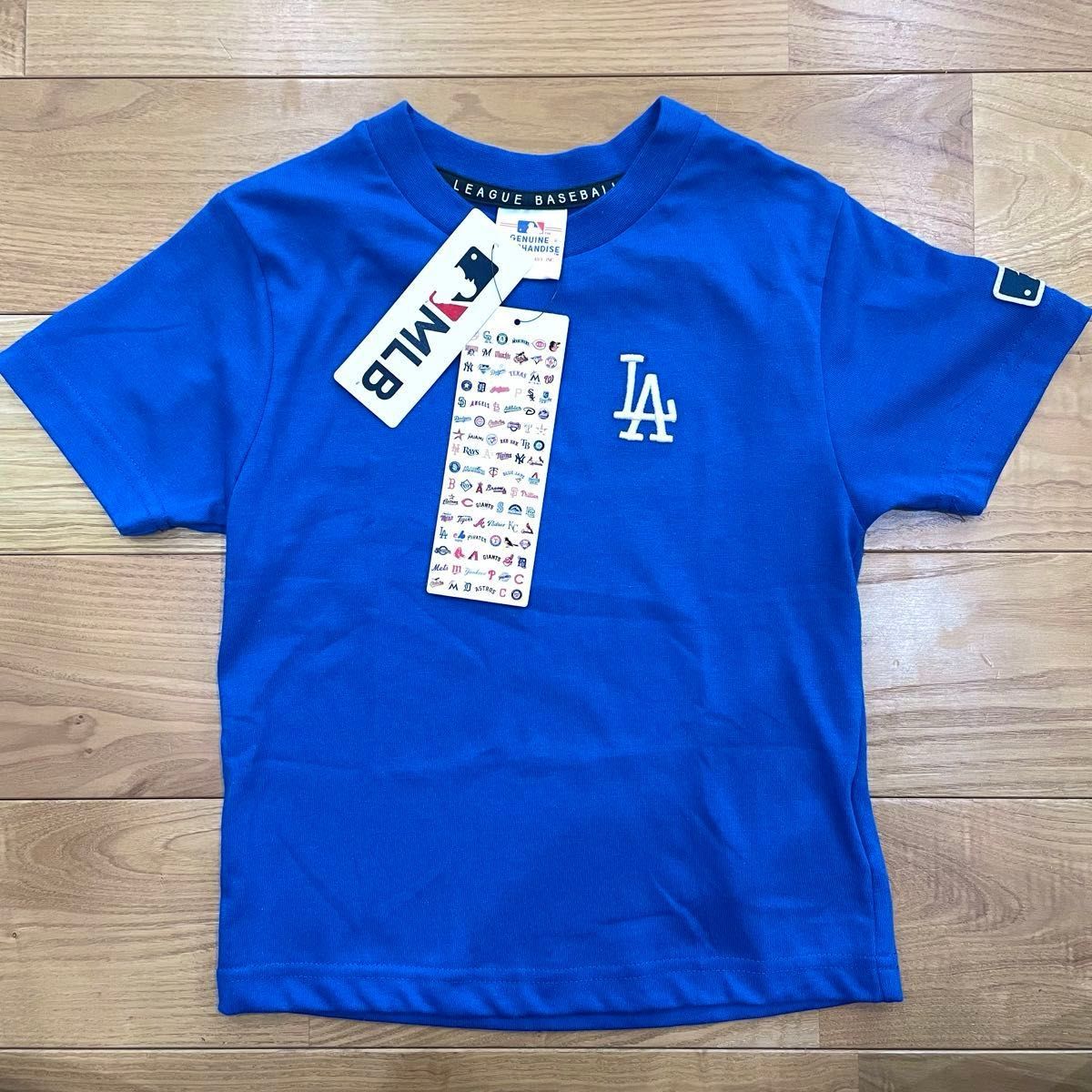 希少【120】MLB公式 ロサンゼルス・ドジャース　ロゴ刺繍　半袖Tシャツ●大谷翔平　キッズ　子ども服　男の子　女の子/ブルー