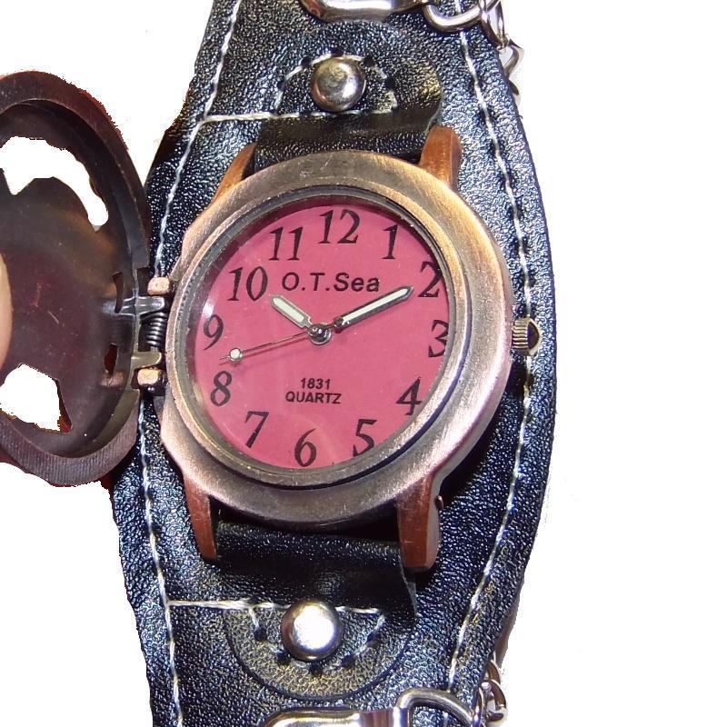  same day shipping * free shipping sea . Pirates Skull clock leather bracele watch bronze color 