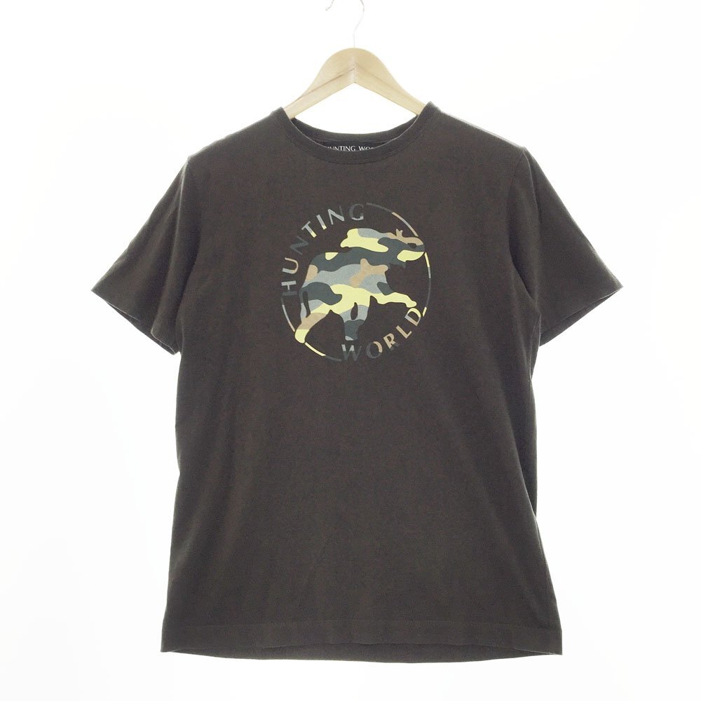 ●HUNTING WORLD ハンティングワールド 半袖 プリントTシャツ メンズ サイズM カーキ トップス 迷彩 カモフラ柄 ゾウ柄 1301 1AA/42008_画像1