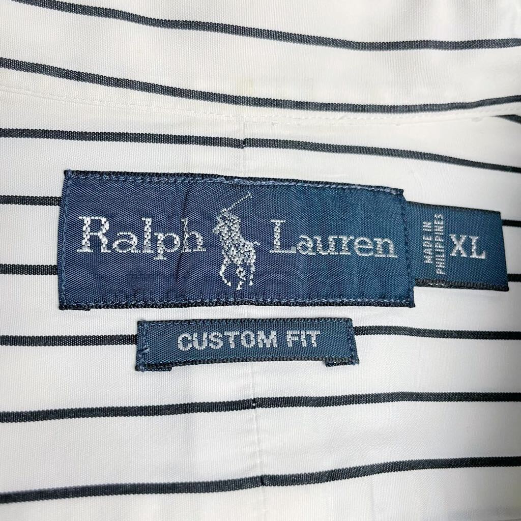 ラルフローレン 半袖 ストライプ シャツ ワンポイント刺繍ロゴ ボタンダウン XL Ralph Lauren_画像6