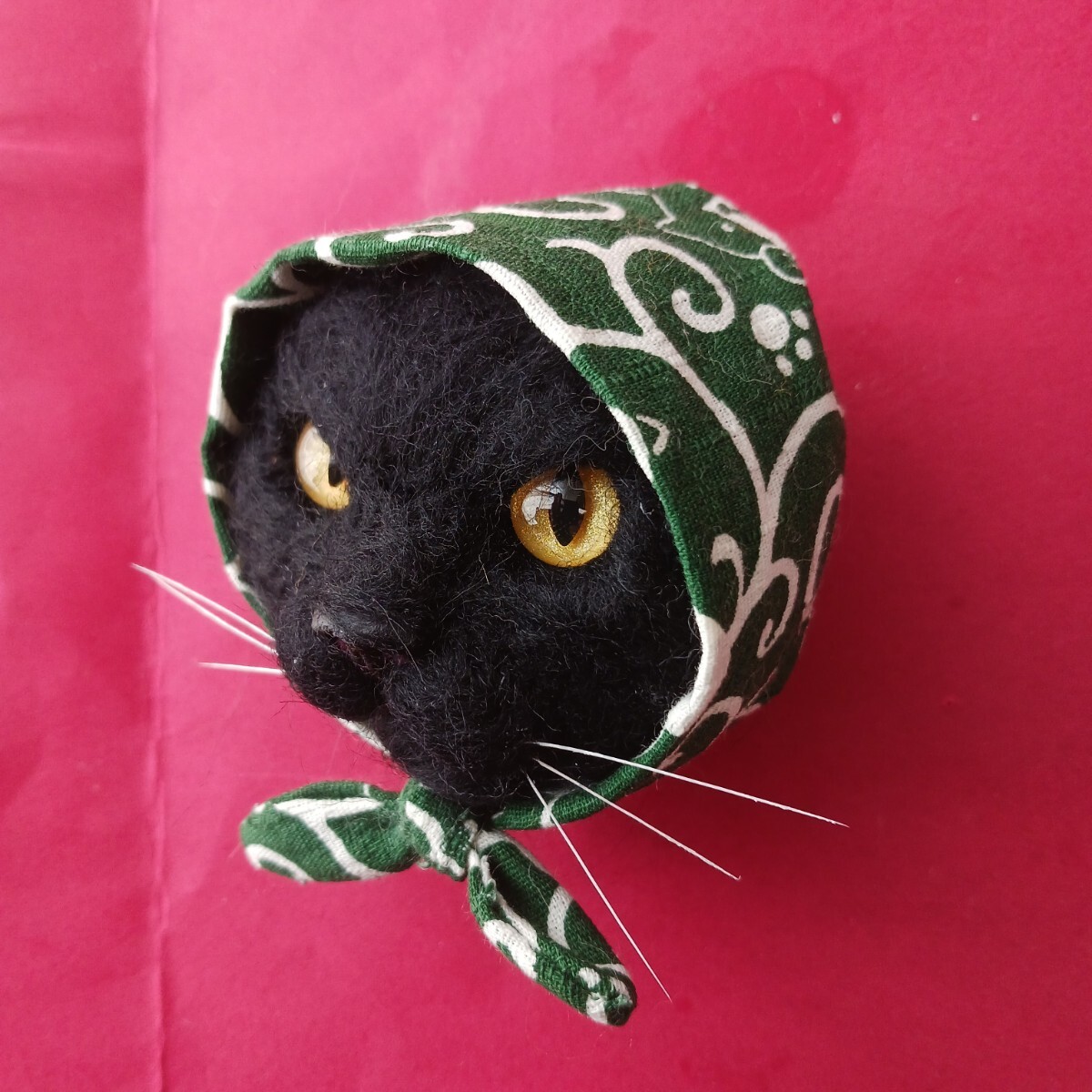 もたこ 羊毛フェルト猫 ハンドメイド 黒猫 ほっかむり猫 泥棒猫 風呂敷猫 唐草模様風呂敷 羊毛フェルト黒猫 羊毛フェルトリアル猫の画像8