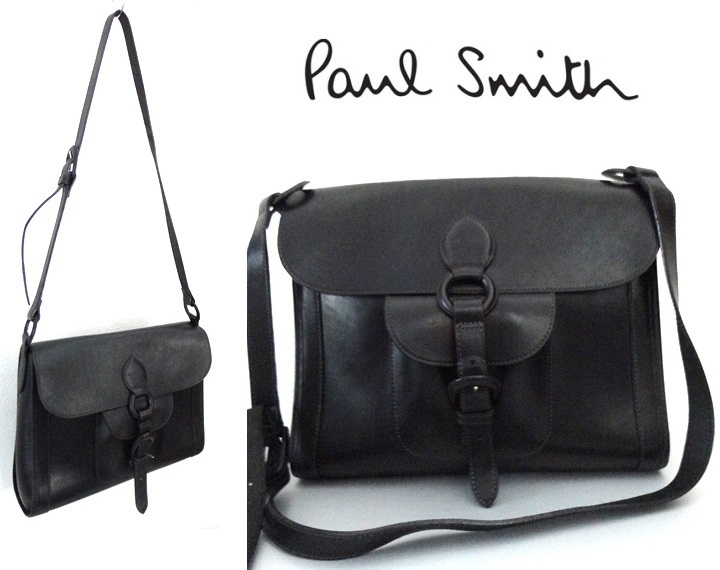 上質 牛革■Paul Smith:ポールスミス■カウレザー フラップ ショルダーバッグ/メッセンジャーバッグ■ブラック■36cm×29cm_画像1