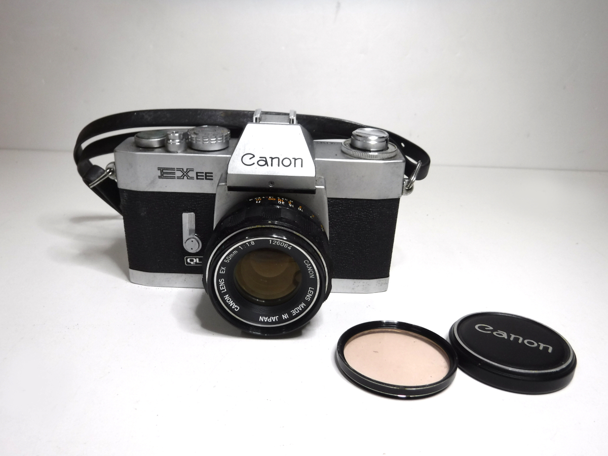 中古 キヤノン EX EE 一眼レフカメラ /レンズ：CANON LENS EX 50mm 1:1.8/レンズフィルター/コニカ JX400/PE 2002 発送60サイズ_画像1