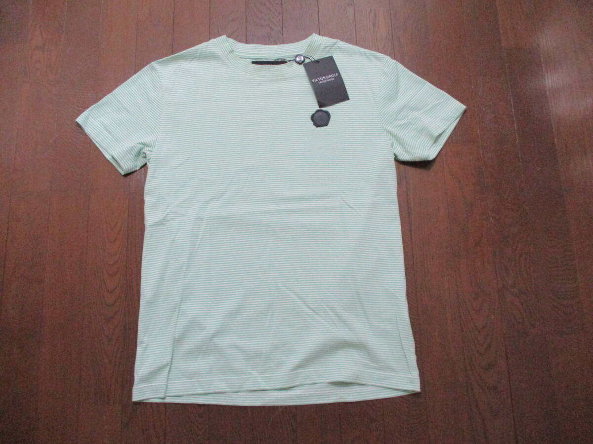 ☆VIKTOR & ROLF/ヴィクターアンドロルフ☆未使用 ラバーパッチ半袖ボーダーＴシャツ サイズ：Ｍ LIGHT GREEN_画像4