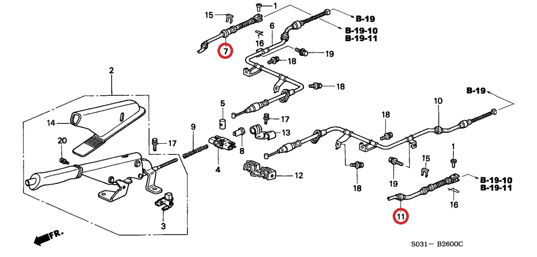 honda Genuine Parts Wire A, R/L Parking Brake サイドブレーキワイヤー EK4/EK9/DB8/EG9 シビック インテグラ civic integra DC2/EG6_画像1