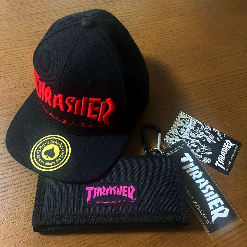 スラッシャー（THRASHER）フラットキャップ 帽子 黒赤 財布 黒ピンク スケーター スケボー ストリート　ニューエラキャップ _画像1