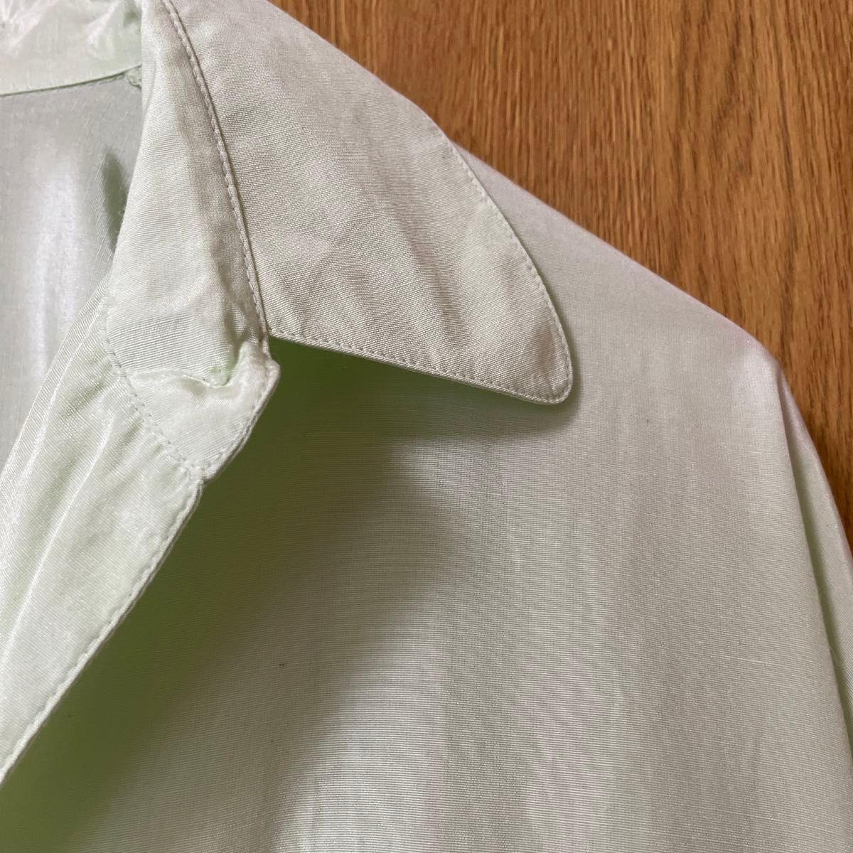 ジャスミ　絹、綿、黄緑　ライトグリーン長袖シャツ