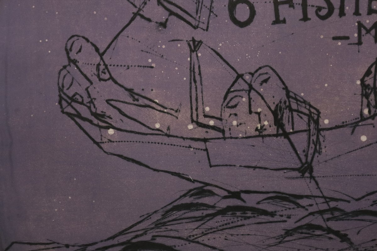 よしかわひろあき 「6 FISHERMEN（VIOLET）」 30部限定 リトグラフ 抽象画 美術品 絵画 額装品 縦69.5cm×横83.5cm 1944_画像8