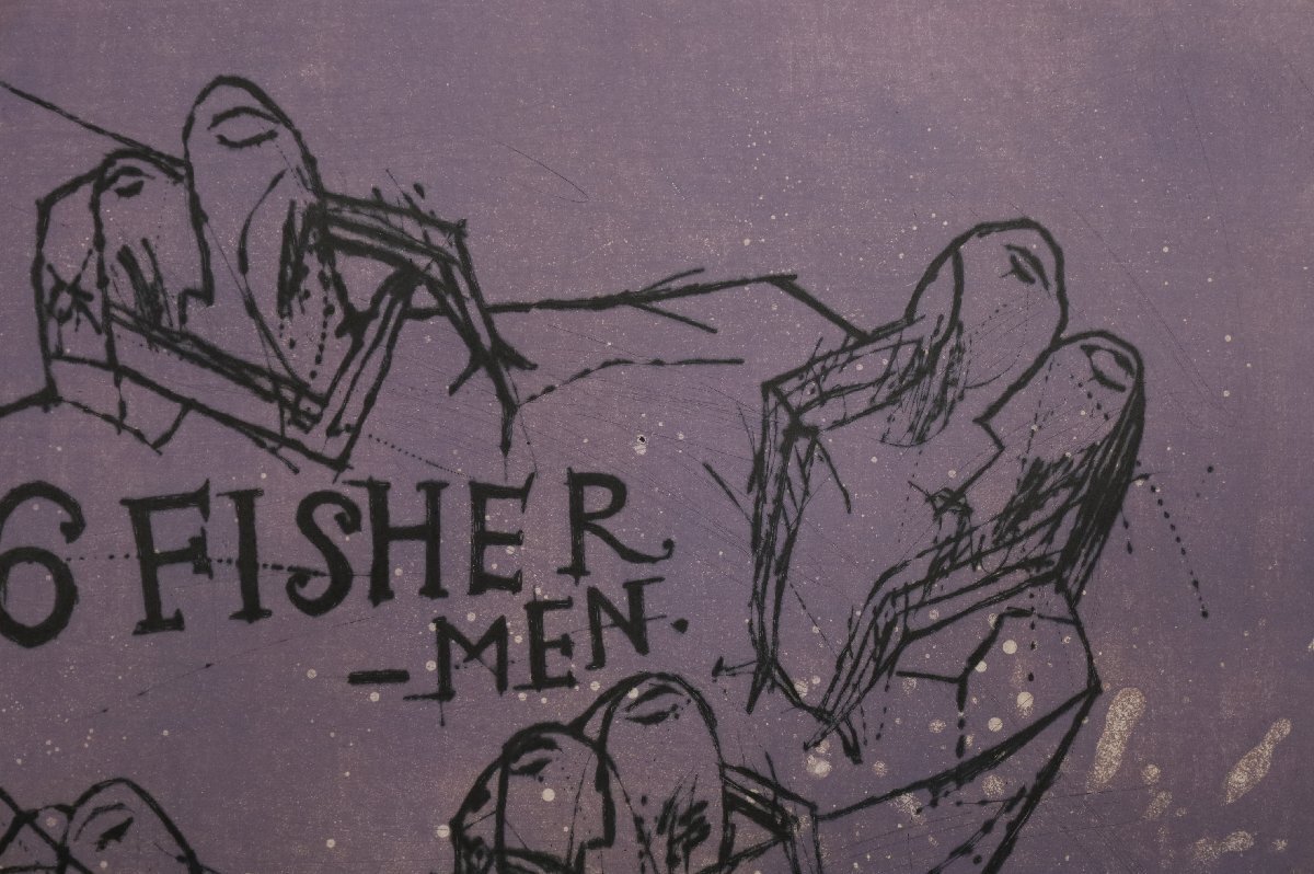 よしかわひろあき 「6 FISHERMEN（VIOLET）」 30部限定 リトグラフ 抽象画 美術品 絵画 額装品 縦69.5cm×横83.5cm 1944_画像7