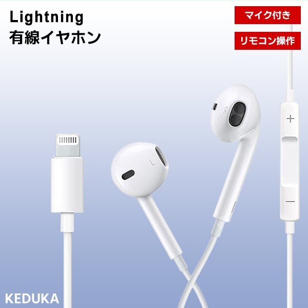 [12L] 有線イヤホン Lightning マイク リモコン付き 遮音 音漏れ防止 iPhone iPad ライトニング 通話 音楽 動画 イヤホン イヤフォン_画像1