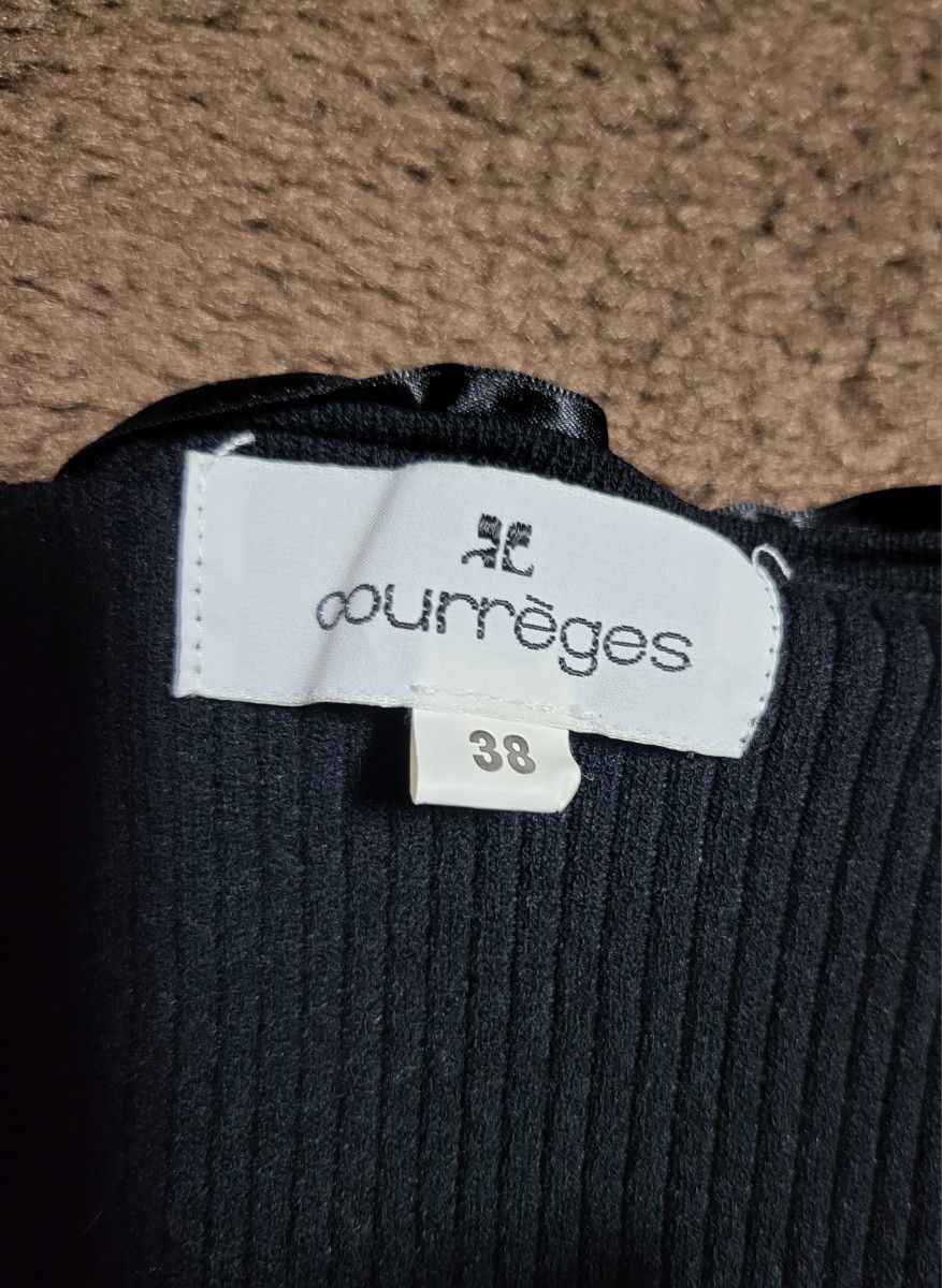 ◆courreges クレージュ◆ラインストーンロゴ付き 半袖ニット サイズ38