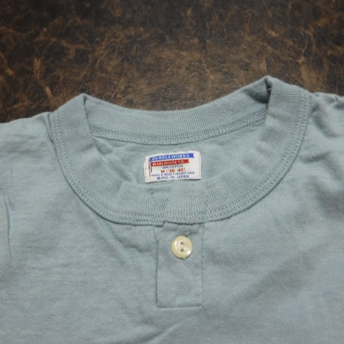TT391 ウエアハウス ダブルワークス 新品 ヘンリーネック 半袖Tシャツ M(38-40) 定価5500円 ブルー 日本製 丸胴 無地 DUBBLEWORKSの画像3
