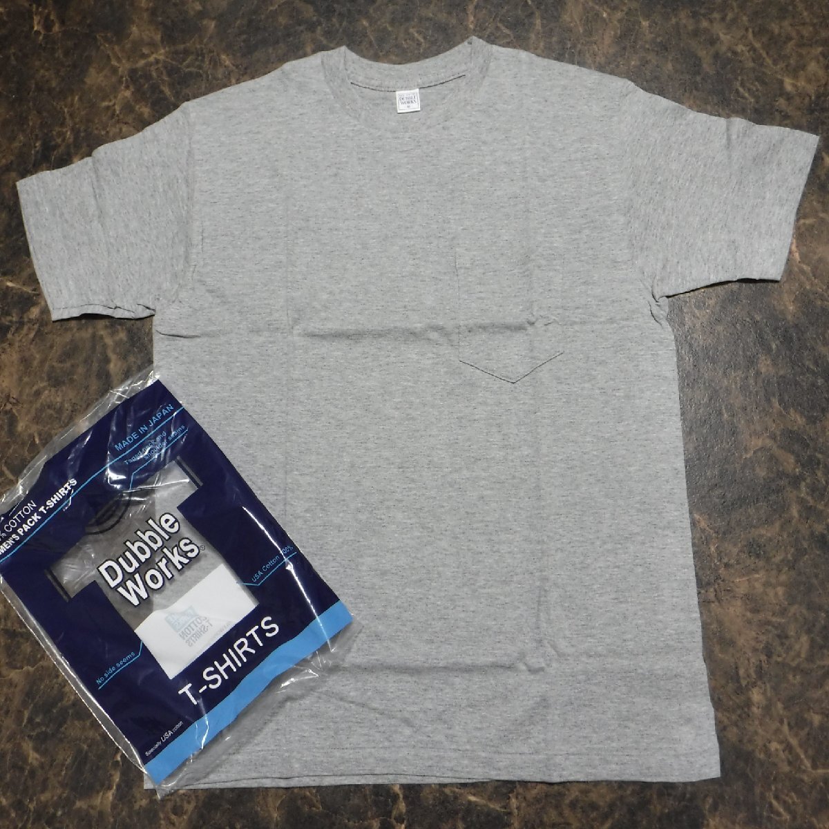 TT412 ウエアハウス ダブルワークス 新品 杢グレー 胸ポケット付き 半袖Tシャツ L(40-42) 日本製 丸胴 無地 USAコットン DUBBLEWORKS_画像1