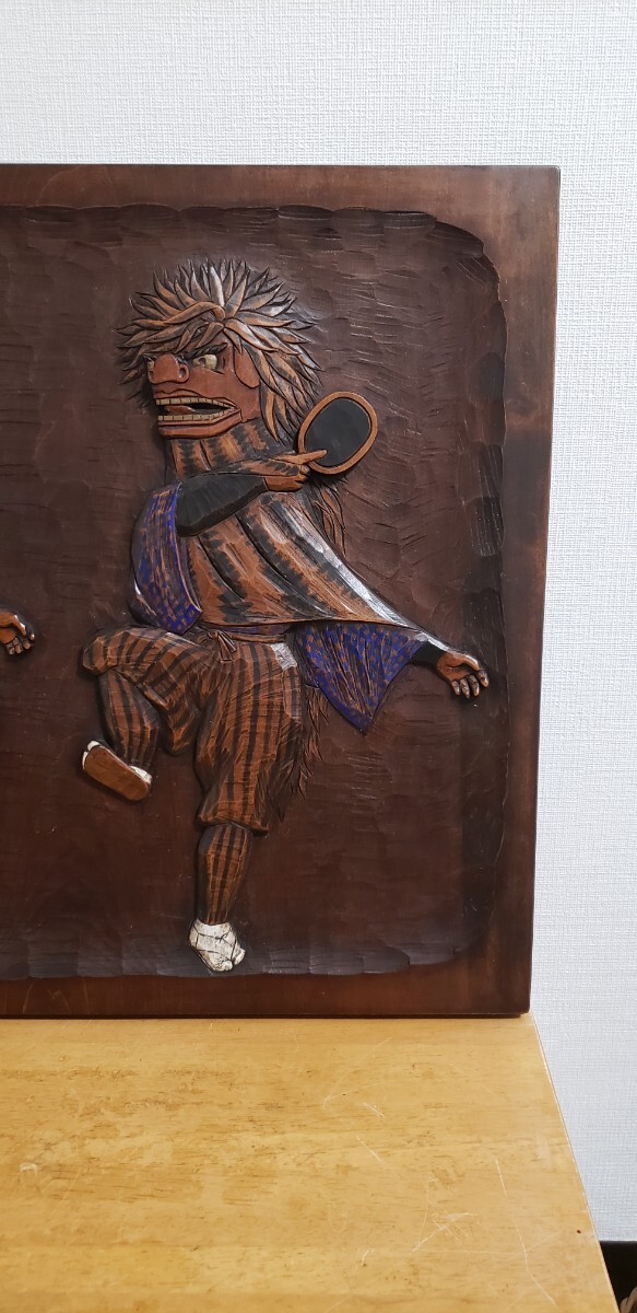 上田獅子、農民美術 木彫 壁飾り レトロ インテリア。_画像3