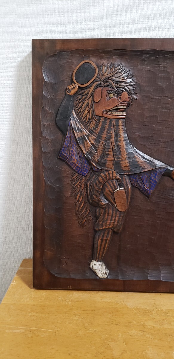 上田獅子、農民美術 木彫 壁飾り レトロ インテリア。_画像2