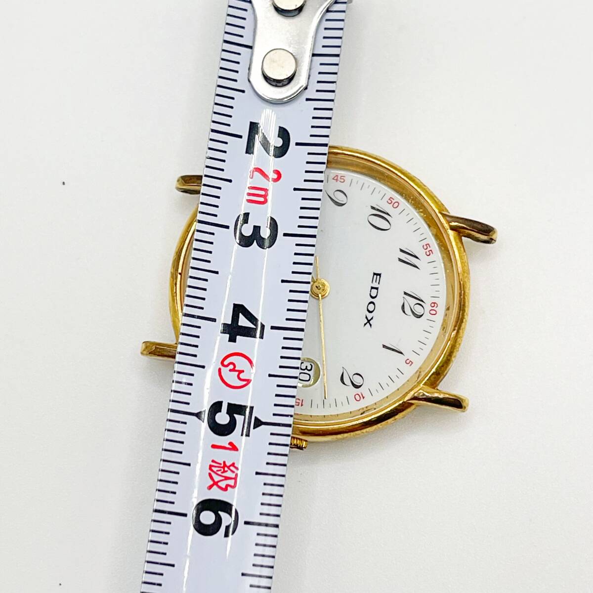 【不動ジャンク】EDOX エドックス クオーツ メンズ 腕時計 フェイスのみ SWISS製 デイト ゴールド ホワイト文字盤の画像7