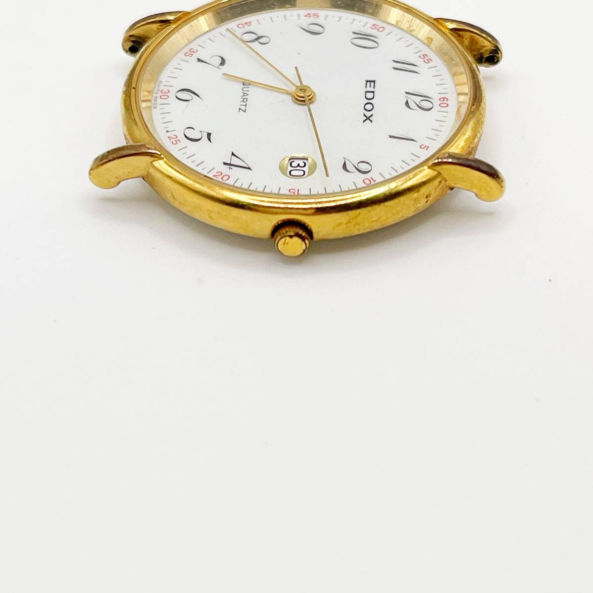 【不動ジャンク】EDOX エドックス クオーツ メンズ 腕時計 フェイスのみ SWISS製 デイト ゴールド ホワイト文字盤の画像3