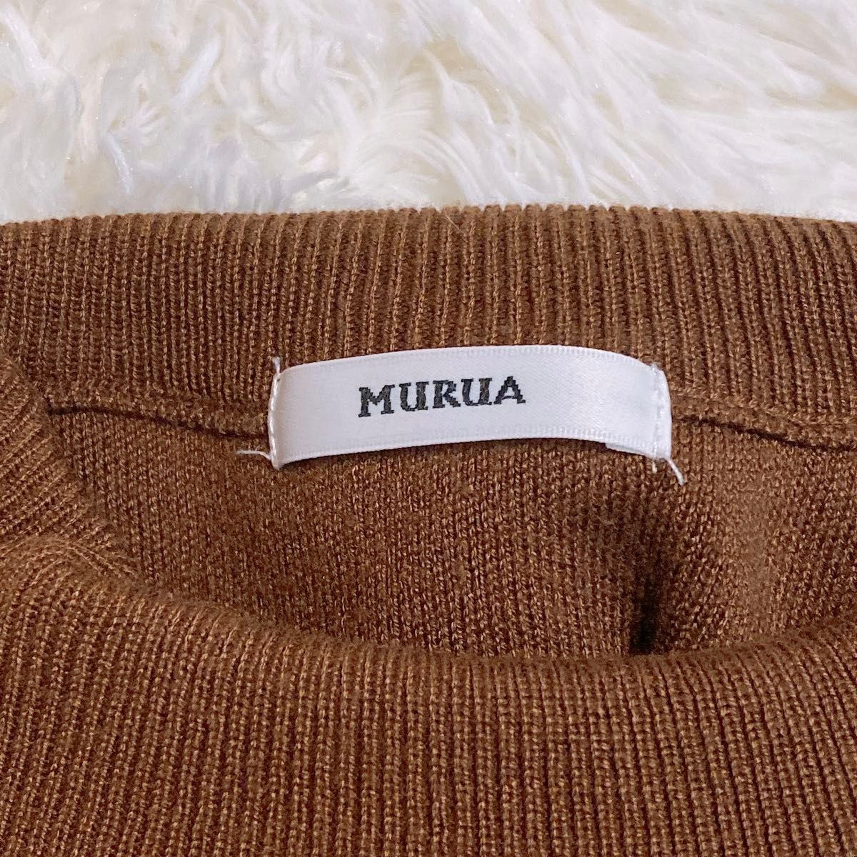 MURUA ムルーア ショルダーオープンパフニット トップス ブラウン セーター フリーサイズ 肩出し パフスリーブ