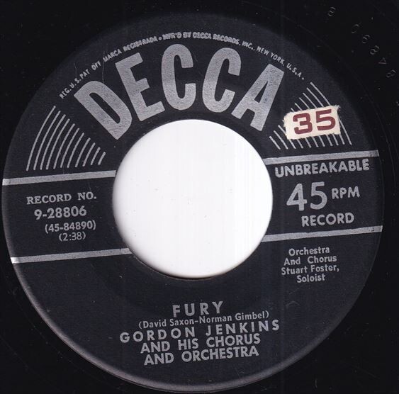 Gordon Jenkins And His Orchestra - Fury / Afternoon Dream (A) OL-R342_画像1