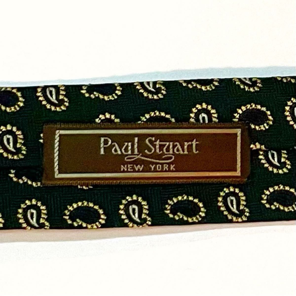 ポールスチュアート　ネクタイ　人気ブランド　モスグリーン　ペイズリー　刺繍