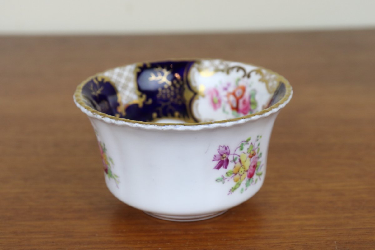 コールポート　バットウィング　シュガーボウル　レア　イギリス Coalport　コバルト　花柄　金彩　ヴィンテージ　食器　た194_画像2