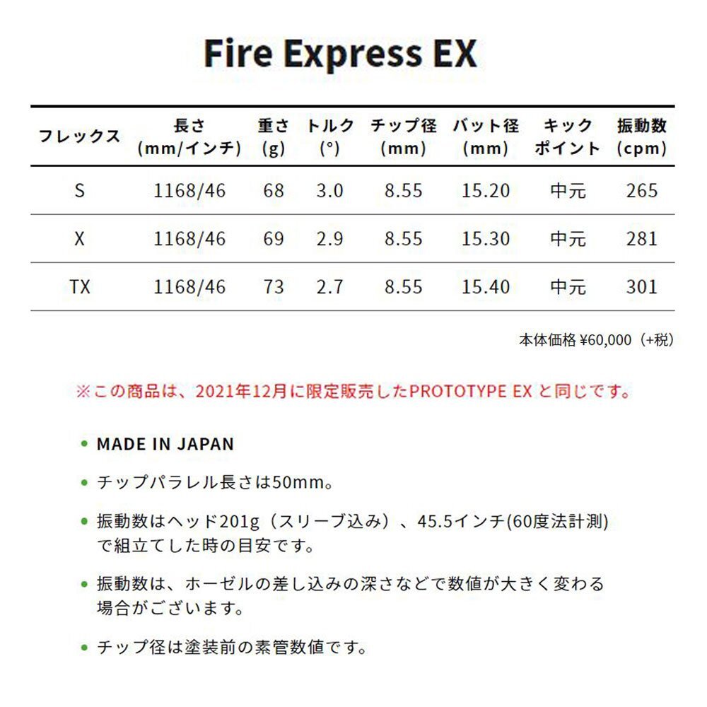 新品 コンポジットテクノ ファイアーエクスプレス EX 各種スリーブ付シャフト オリジナルカスタム Fire Express EX_画像3