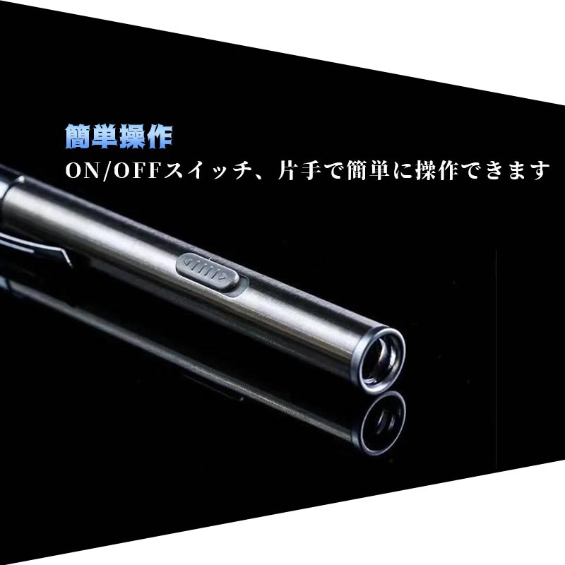 極眩 小型 ペン型 LED ライト コンパクト ステンレス 明るい ＵＳＢ 充電 懐中電灯 作業灯 警告灯 クリップ ストラップ