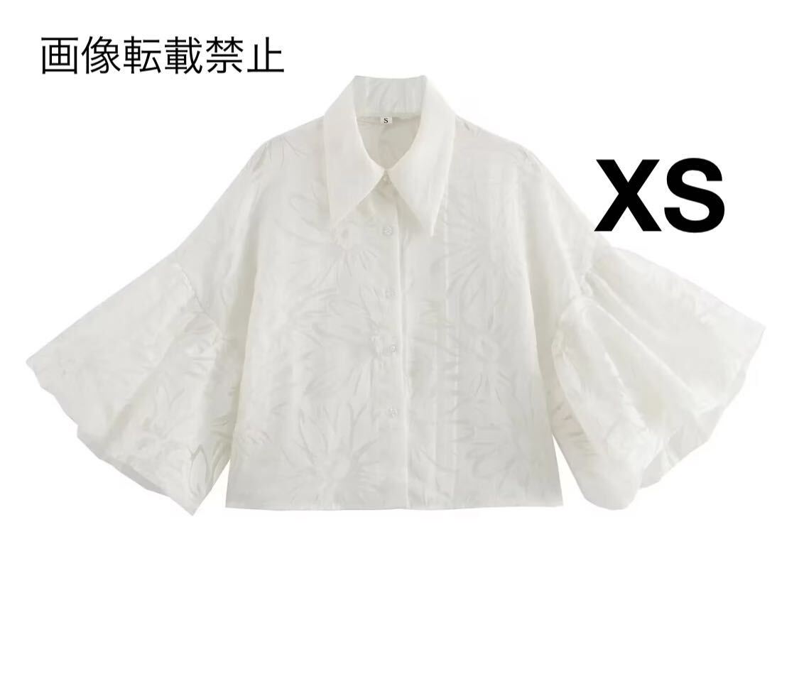 vintage ヴィンテージ レトロ ジャガード パフスリーブ シャツ ブラウス トップス XSサイズ レディース★ZARA 好きな方に★春新作 新品★_画像1