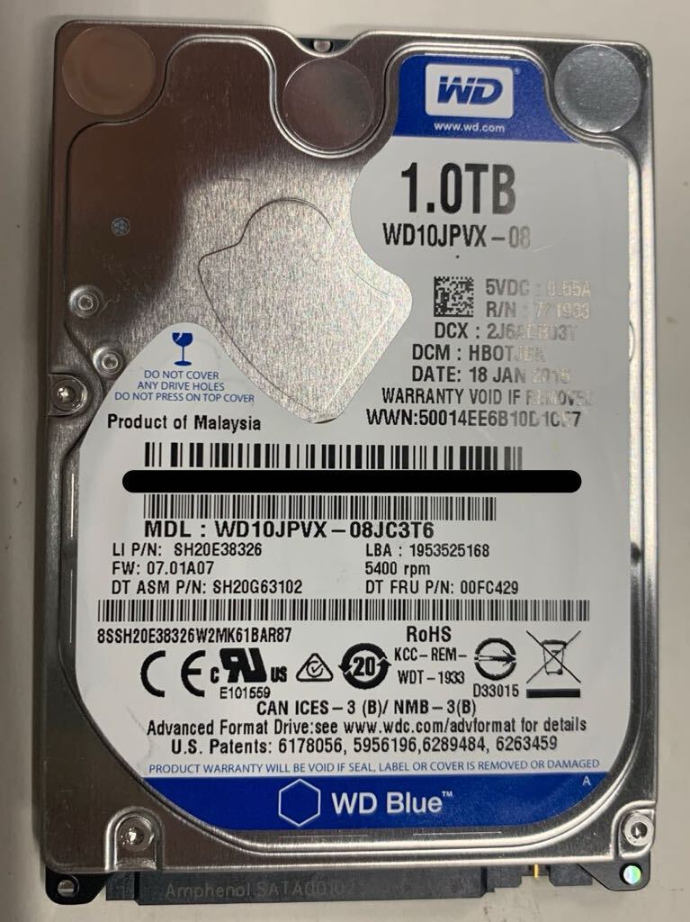 使用時間 611時間 正常 WDC WD10JPVX-08JC3T6 1000GB 1TB n20240511-10_画像1