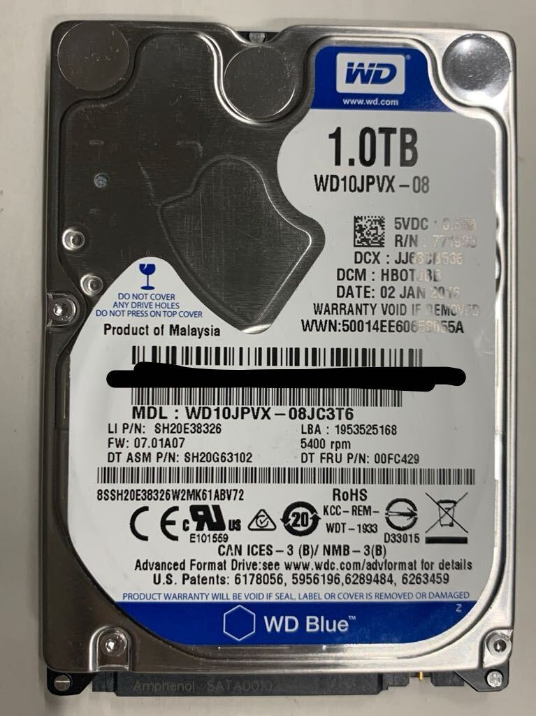 使用時間 4821時間 正常 WDC WD10JPVX-08JC3T6 1000GB 1TB n20240514-12_画像1