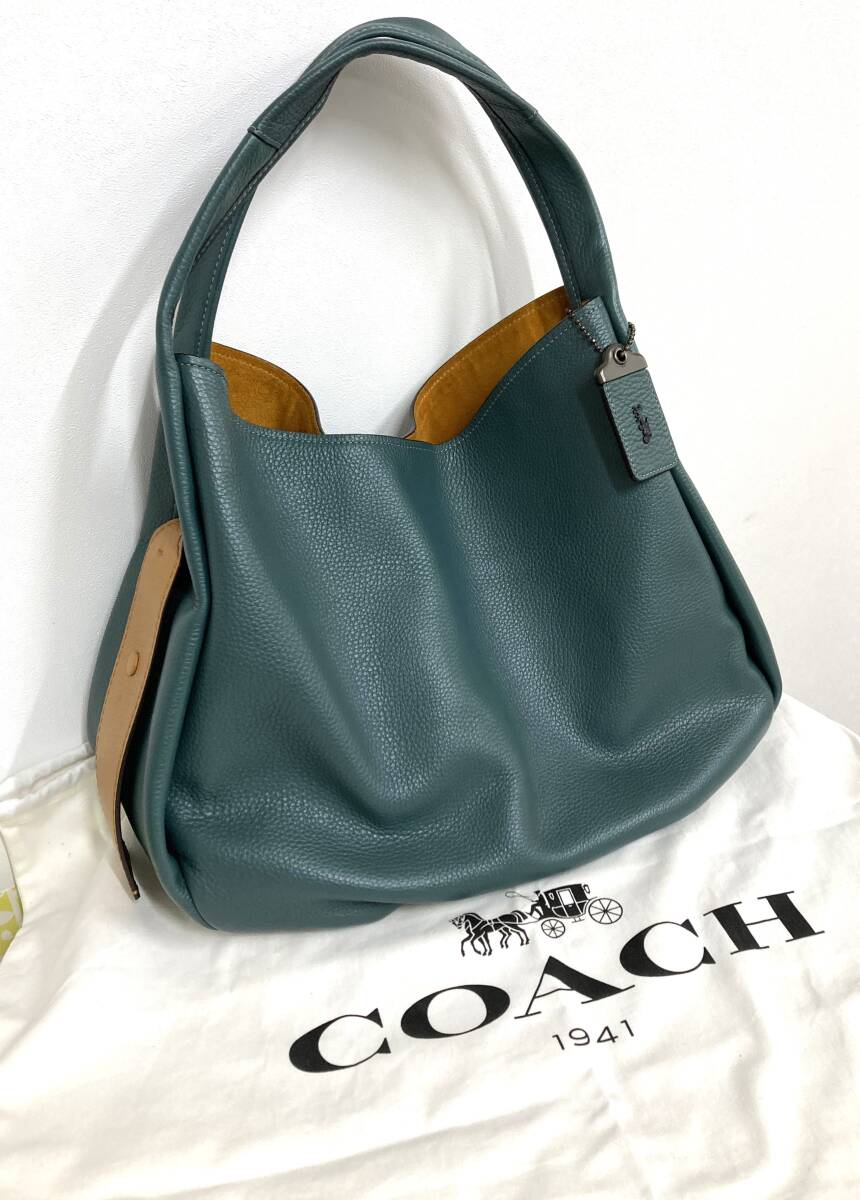 #6024 COACH コーチ 86760 バンディット ホーボー ハンドバッグ ショルダーバッグ レザー グリーン系 ポーチ付 バッグインバッグの画像1