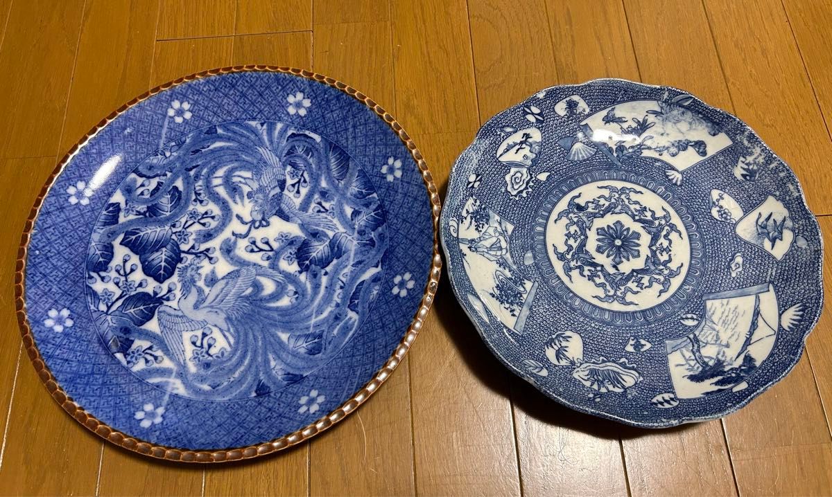 骨董品 菓子鉢 約50年前 鶴 大皿 鳳凰 2枚セット アンティーク 骨董品 菓子鉢 約50年前 鶴 大皿 鳳凰 2枚セット アンティーク