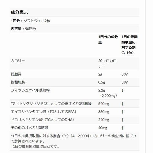 オメガ3 プレミアムフィッシュオイル 180EPA 120DHA 100粒 魚ゼラチンソフトジェル サプリメント 健康食品 California Gold Nutrition_画像4