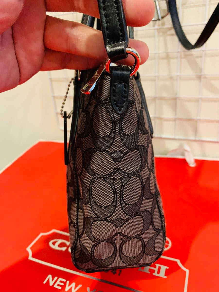 【訳あり美品】COACH コーチ シグネチャー 2way ショルダーバッグ　トートバッグ　レザーキャン　ミニサイズ　男女兼用