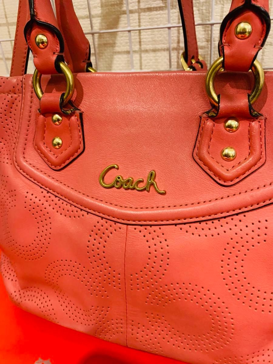 【まあまあ美品】COACH コーチ  2way ショルダーバッグ　トートバッグ　レザー　ピンク系　高品質