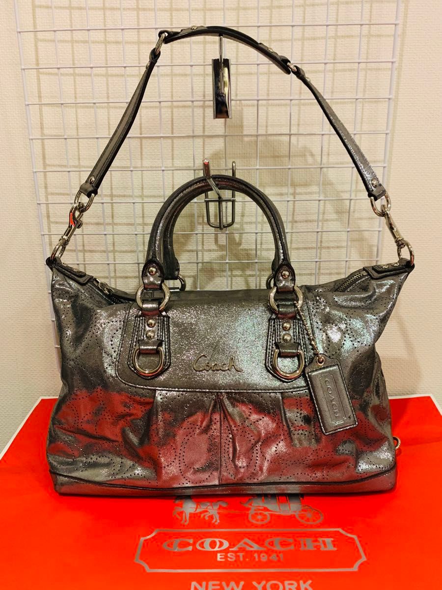 【美品】COACH コーチ シグネチャー 2way ショルダーバッグ　トートバッグ　レザーナイロン　