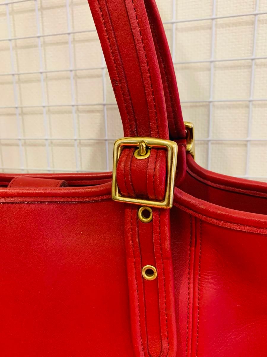 【まあまあ美品】 COACH コーチ トートバッグ  ショルダーバッグ レザー　赤　本革　A4