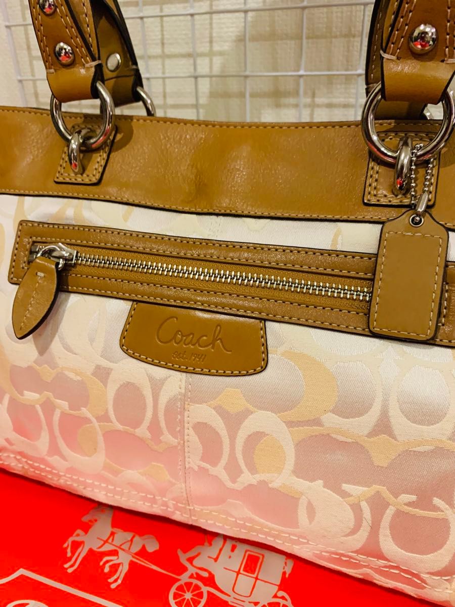 【まあまあ美品】 COACH コーチ シグネチャー　トートバッグ  ハンドバッグ レザー　ナイロン