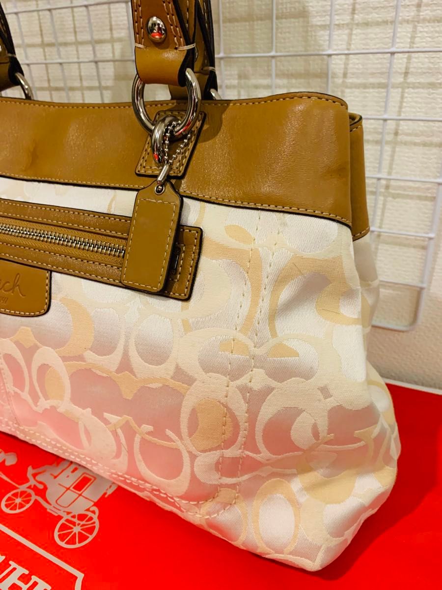 【まあまあ美品】 COACH コーチ シグネチャー　トートバッグ  ハンドバッグ レザー　ナイロン