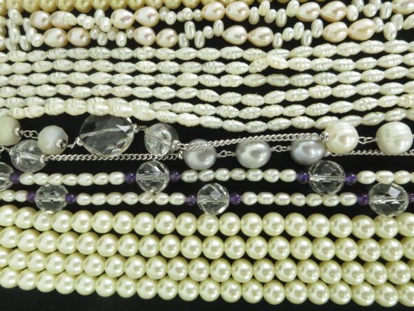 アクセサリー まとめ ネックレス ブレスレット 真珠 淡水パール 貝パール 銀製金具 シルバー ゴールド金具 装飾品 50本セットの画像2
