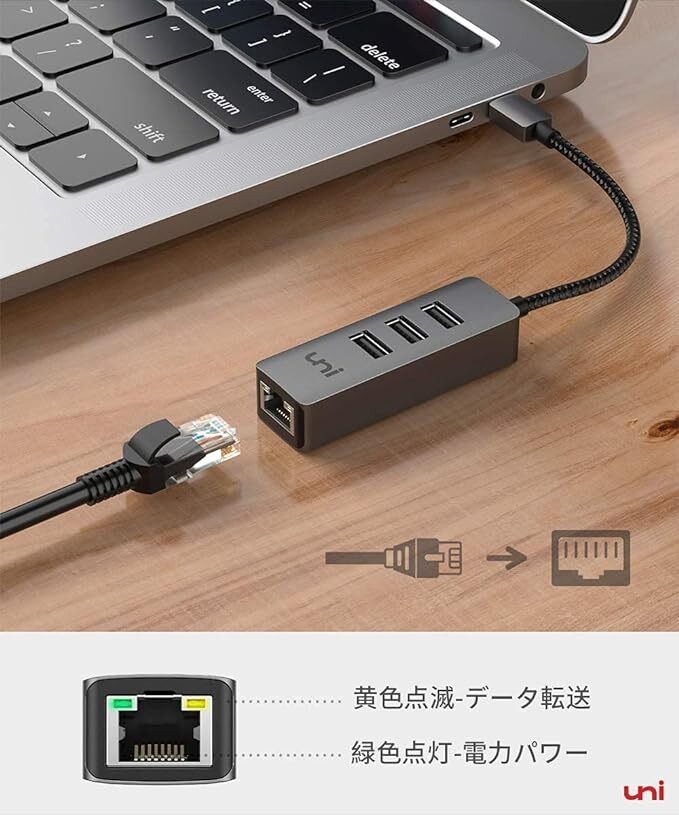 uni USB to Ethernet Hub uni USB ハブ LAN アダプター [USB3.03]＜中古＞の画像5