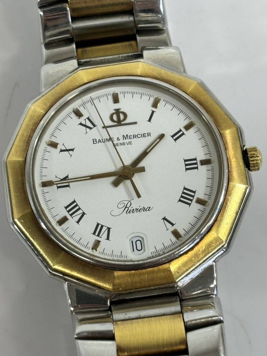 BAUME&MERCIER ボーム&メルシエ 腕時計 クオーツ ゴールド シルバー 5131.038 リビエラ 不動品 ジャンクの画像5