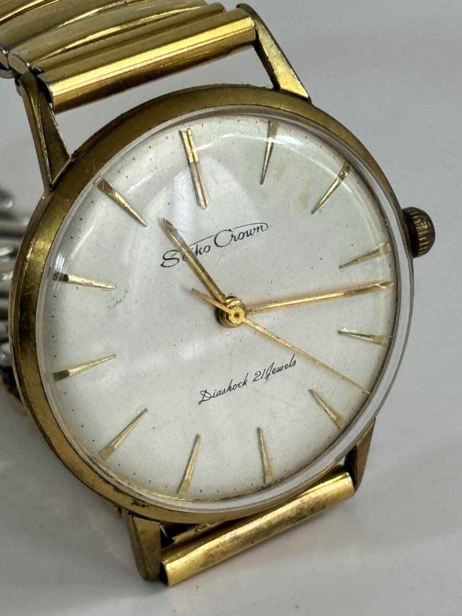 稼働品　SEIKO CROWN セイコークラウン　DIASHOCK 手巻き 腕時計　ゴールド　　訳あり_画像5