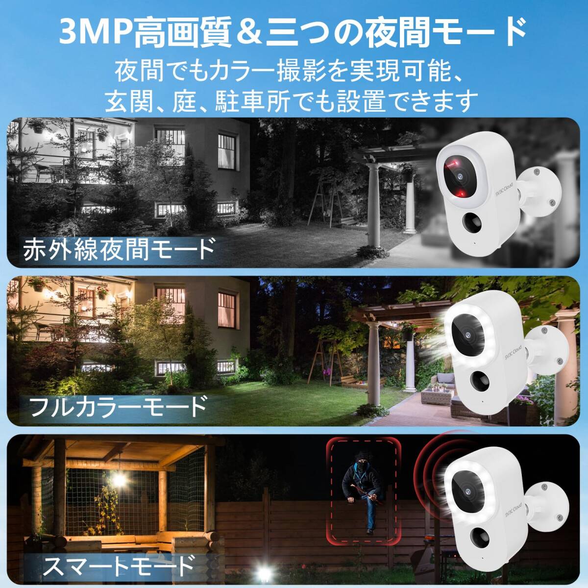 ☆ 3MP ソーラー防犯カメラ - 屋外用ワイヤレス監視_画像4